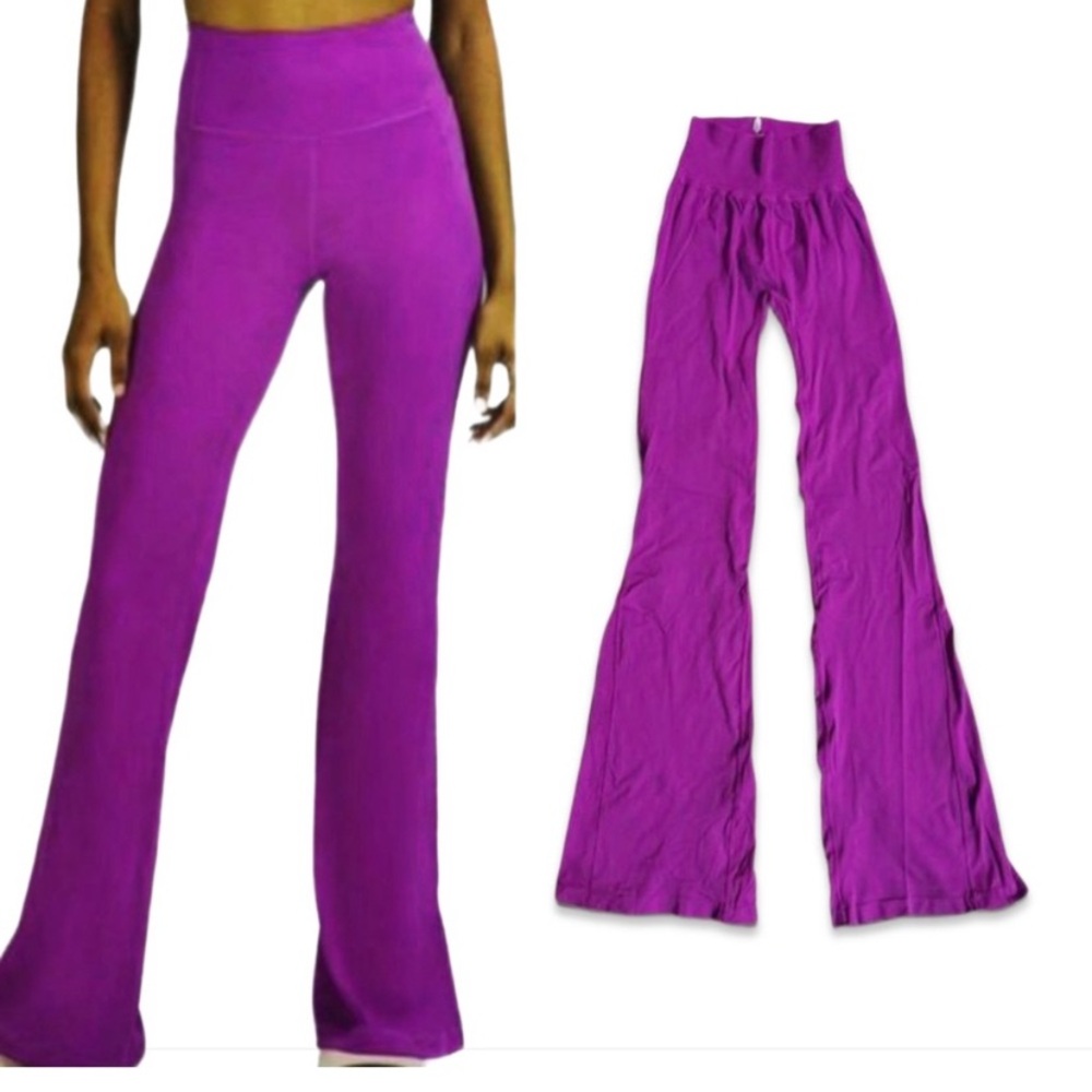 NWOT Free People Good Karma Flare Leggings vivid magenta